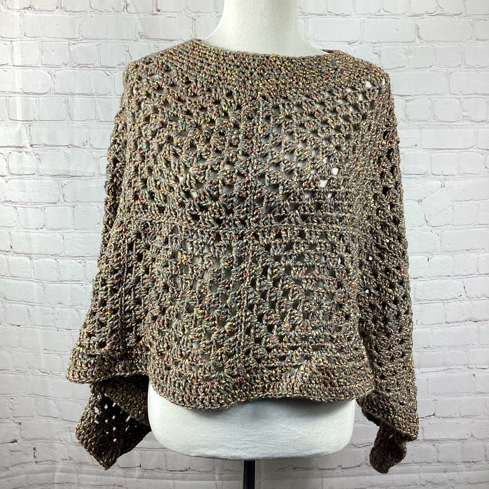 Crocheted Hand Knit Poncho Shawl Multicolored Women’s One Size Fits Most‎